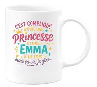 quotedazur - Mug Humour C'est Compliqué D'être Une Princesse Et Emma, Mais Je Gère Avec Sourire Fierté. Idée Cadeau Tasse Originale Pour Les Femmes Uniques