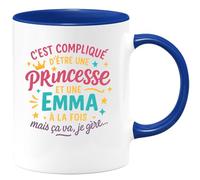 quotedazur - Mug Humour C'est Compliqué D'être Une Princesse Et Une Emma, Mais Je Gère Avec Sourire Et Fierté. - Idée Cadeau Tasse Originale Pour Les Femmes Uniques