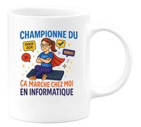 quotedazur - Mug Humour Championne Du 'Ça Marche Chez Moi' En Informatique - Cadeau Départ Collègue
