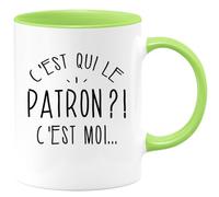 quotedazur - Mug Humour Chef C'est Qui Le Patron Tasse Cadeau Manager Boss Vert/Céramique