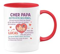 quotedazur - Mug Humour Cher Papa, Cette Fête Des Pères Je Suis Encore Dans Le Ventre De Maman, Bientôt Blotti Tes Bras. Cadeau Tasse Tendre Message Bébé