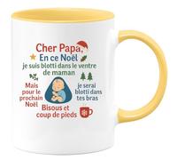 quotedazur - Mug Humour Cher Papa, Noël Au Chaud Dans Le Ventre De Maman, Bientôt Tes Bras. Je T'aime, Bébé Garçon Cadeau Original Pour Futuriste Tasse Personnalisée