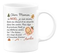 quotedazur - Mug Humour Chère Maman, Ce Noël Je Suis Au Chaud Dans Ton Ventre, L'an Prochain Blotti Contre Toi, Plein D’amour De Ton Bébé. - Cadeau Original Tasse Pour Future Maman Attendrissante