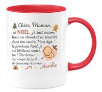 quotedazur - Mug Humour Chère Maman, Ce Noël Je Suis Au Chaud Dans Ton Ventre, L'an Prochain Blotti Contre Toi, Plein D’amour De Ton Bébé. - Cadeau Original Tasse Pour Future Maman Attendrissante