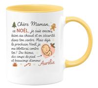 quotedazur - Mug Humour Chère Maman, Ce Noël Je Suis Au Chaud Dans Ton Ventre, L'an Prochain Blotti Contre Toi, Plein D’amour De Ton Bébé. - Cadeau Original Tasse Pour Future Maman Attendrissante