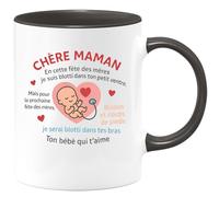 quotedazur - Mug Humour Chère Maman, Fête Des Mères Bébé Blotti Dans Ton Ventre, Bientôt Tes Bras, Bisous Et Amour Idée Cadeau Originale Tasse Pour Tendre Émouvante