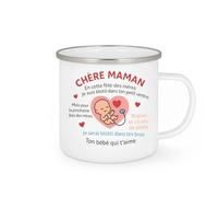 quotedazur - Mug Humour Chère Maman, Fête Des Mères Bébé Blotti Dans Ton Ventre, Bientôt Tes Bras, Bisous Et Amour Idée Cadeau Originale Tasse Pour Tendre Émouvante