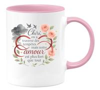 quotedazur - Mug Humour Chéri, on a traversé des tempêtes mais notre amour est plus fort que tout - Cadeau Amour, Saint-Valentin, Couple Homme