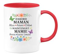 quotedazur - Mug Humour D'abord Maman Alice ♡ Adam ♡ Chloé, Maintenant Mamie Anna ♡ Lucas ♡ Louise, Cécile ♡ Paul - Cadeau Parfaite Pour Maman Et Mamie Tasse Personnalisée Élégante