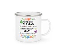 quotedazur - Mug Humour D'abord Maman Alice ♡ Adam ♡ Chloé, Maintenant Mamie Anna ♡ Lucas ♡ Louise, Cécile ♡ Paul - Cadeau Parfaite Pour Maman Et Mamie Tasse Personnalisée Élégante