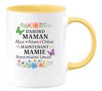 quotedazur - Mug Humour D'abord Maman Alice ♡ Adam ♡ Chloé, Maintenant Mamie Anna ♡ Lucas ♡ Louise, Cécile ♡ Paul - Cadeau Parfaite Pour Maman Et Mamie Tasse Personnalisée Élégante