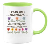 quotedazur - Mug Humour D'abord Maman Alice Emma Lucas, Maintenant Mamie De Gabriel, Adam, Raphaël, Chloé Et Arthur - Cadeau Parfait Tasse Personnalisée Pour Mamie Et Maman Exceptionnelle