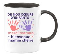 quotedazur - Mug Humour De Nos CœUrs D'enfants : Merci Maman, Bienvenue Mamie Chérie - Tasse Fête Des Grand-Mères, Annonce Grossesse, Cadeau Mamie Anniversaire Noël