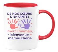 quotedazur - Mug Humour De Nos CœUrs D'enfants : Merci Maman, Bienvenue Mamie Chérie - Tasse Fête Des Grand-Mères, Annonce Grossesse, Cadeau Mamie Anniversaire Noël