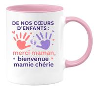 quotedazur - Mug Humour De Nos CœUrs D'enfants : Merci Maman, Bienvenue Mamie Chérie - Tasse Fête Des Grand-Mères, Annonce Grossesse, Cadeau Mamie Anniversaire Noël