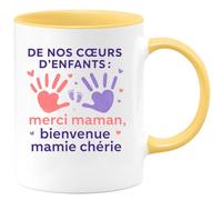 quotedazur - Mug Humour De Nos CœUrs D'enfants : Merci Maman, Bienvenue Mamie Chérie - Tasse Fête Des Grand-Mères, Annonce Grossesse, Cadeau Mamie Anniversaire Noël