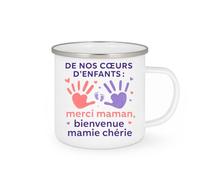 quotedazur - Mug Humour De Nos CœUrs D'enfants : Merci Maman, Bienvenue Mamie Chérie - Tasse Fête Des Grand-Mères, Annonce Grossesse, Cadeau Mamie Anniversaire Noël