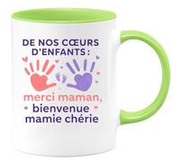 quotedazur - Mug Humour De Nos CœUrs D'enfants : Merci Maman, Bienvenue Mamie Chérie - Tasse Fête Des Grand-Mères, Annonce Grossesse, Cadeau Mamie Anniversaire Noël
