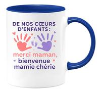 quotedazur - Mug Humour De Nos CœUrs D'enfants : Merci Maman, Bienvenue Mamie Chérie - Tasse Fête Des Grand-Mères, Annonce Grossesse, Cadeau Mamie Anniversaire Noël