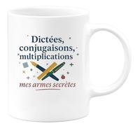 quotedazur - Mug Humour Dictées, conjugaisons, multiplications : mes armes secrètes - Cadeau Maître d'école Homme