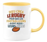 quotedazur - Mug Humour Dieu Créa Le Rugby Pour Que Les Footballeurs Aient Leurs Héros Cadeau Original Amateur De Et Tasse Unique Fans