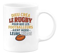 quotedazur - Mug Humour Dieu Créa Le Rugby Pour Que Les Footballeurs Aient Leurs Héros - Cadeau Original Pour Amateur De Rugby Et Tasse Unique Pour Fans