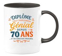 quotedazur - Mug Humour Diplôme Exceptionnel Depuis 70 Ans, Un Cadeau Tasse Unique En Constant Progrès. Original Idéale Pour Hommes Diplômés