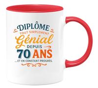 quotedazur - Mug Humour Diplôme Exceptionnel Depuis 70 Ans, Un Cadeau Tasse Unique En Constant Progrès. Original Idéale Pour Hommes Diplômés