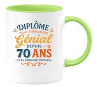 quotedazur - Mug Humour Diplôme Exceptionnel Depuis 70 Ans, Un Cadeau Tasse Unique En Constant Progrès. Original Idéale Pour Hommes Diplômés