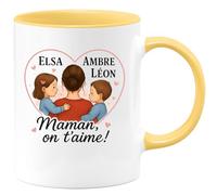 quotedazur - Mug Humour Elsa Ambre Leon - Maman, On T'aime ! Tasse Cadeau Personnalisée - Cadeau Personnalisé Pour Maman Avec Tasse Unique Et Message D'amour