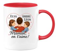 quotedazur - Mug Humour Elsa Ambre Leon Maman, On T'aime Tasse Cadeau Personnalisée Personnalisé Pour Avec Unique Et Message D'amour