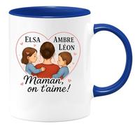 quotedazur - Mug Humour Elsa Ambre Leon Maman, On T'aime Tasse Cadeau Personnalisée Personnalisé Pour Avec Unique Et Message D'amour