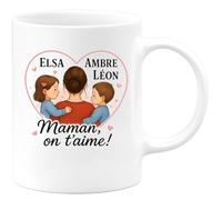 quotedazur - Mug Humour Elsa Ambre Leon Maman, On T'aime Tasse Cadeau Personnalisée Personnalisé Pour Avec Unique Et Message D'amour