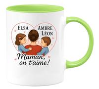 quotedazur - Mug Humour Elsa Ambre Leon Maman, On T'aime Tasse Cadeau Personnalisée Personnalisé Pour Avec Unique Et Message D'amour