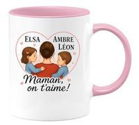 quotedazur - Mug Humour Elsa Ambre Leon Maman, On T'aime Tasse Cadeau Personnalisée Personnalisé Pour Avec Unique Et Message D'amour