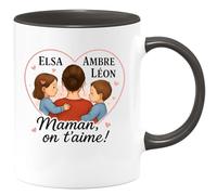 quotedazur - Mug Humour Elsa Ambre Leon Maman, On T'aime Tasse Cadeau Personnalisée Personnalisé Pour Avec Unique Et Message D'amour