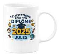 quotedazur - Mug Humour Félicitations Pour Ton Diplôme 2025 Jules - Cadeau Tasse - Cadeau Original En Tasse Pour Diplômé 2025