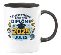 quotedazur - Mug Humour Félicitations Pour Ton Diplôme 2025 Jules - Cadeau Tasse - Cadeau Original En Tasse Pour Diplômé 2025