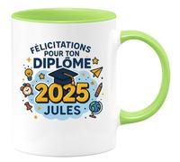 quotedazur - Mug Humour Félicitations Pour Ton Diplôme 2025 Jules - Cadeau Tasse - Cadeau Original En Tasse Pour Diplômé 2025