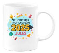 quotedazur - Mug Humour Félicitations Pour Ton Diplôme 2025, Jules, Diplômé Cadeau Original Tasse Personnalisée