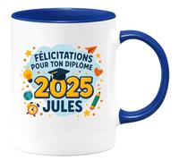 quotedazur - Mug Humour Félicitations Pour Ton Diplôme 2025 Jules - Mug Personnalisé - Cadeau Original Tasse Diplôme Personnalisé Pour Homme Édition 2025