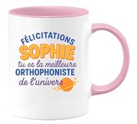 quotedazur - Mug Humour Félicitations Sophie, Meilleure Orthophoniste De L'univers - Un Message Unique - Cadeau Original Tasse Pour Orthophoniste Femme Passionnée Et Dévouée
