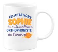 quotedazur - Mug Humour Félicitations Sophie, Meilleure Orthophoniste De L'univers Un Message Unique Cadeau Original Tasse Pour Femme Passionnée Et Dévouée