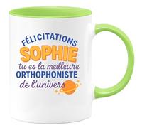 quotedazur - Mug Humour Félicitations Sophie, Meilleure Orthophoniste De L'univers - Un Message Unique - Cadeau Original Tasse Pour Orthophoniste Femme Passionnée Et Dévouée
