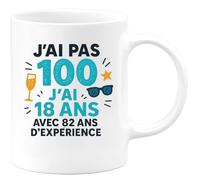 quotedazur - Mug Humour J'ai 18 Ans Avec 82 D'expérience, Pas 100 Idée Cadeau Originale Tasse Humoristique Anniversaire