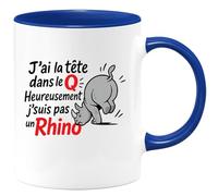 quotedazur - Mug Humour J'ai La Tête Dans Le Q, Heureusement Pas Un Rhino Homme Cadeau Humoristique Tasse Originale Pour Au Quotidien