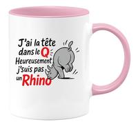 quotedazur - Mug Humour J'ai La Tête Dans Le Q, Heureusement Pas Un Rhino Homme Cadeau Humoristique Tasse Originale Pour Au Quotidien