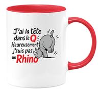quotedazur - Mug Humour J'ai La Tête Dans Le Q, Heureusement Pas Un Rhino - Humour Homme - Cadeau Humoristique Tasse Originale Pour Homme Au Quotidien