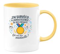 quotedazur - Mug Humour J'ai survécu à l'adolescence de mes enfants. Où est ma médaille ? - Cadeau Humour Femme