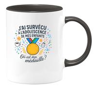 quotedazur - Mug Humour J'ai survécu à l'adolescence de mes enfants. Où est ma médaille ? - Cadeau Humour Femme